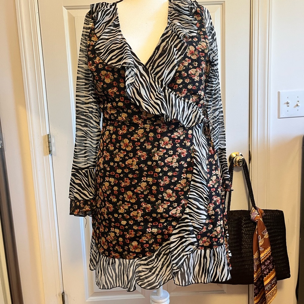 Floral and Zebra Print Wrap Dress from ASOS